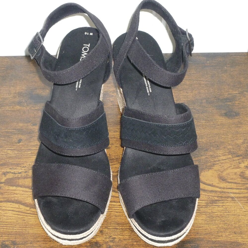 Toms' Black Espadrilles Wedge Sandals w/Adjustable Ankle Straps